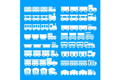 Train toy children icons set, simple style