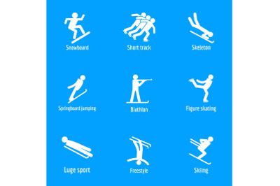 Winter sport symbols icons set, simple style