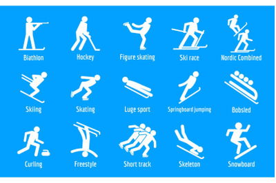 Winter games icons set, simple style