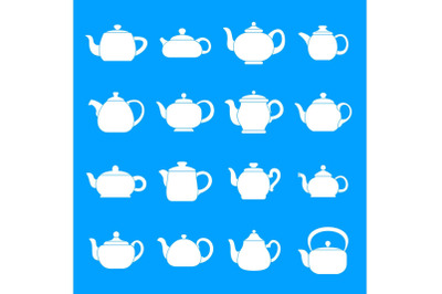 Kettle teapot icons set, simple style