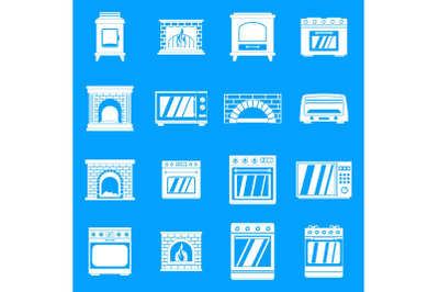 Oven stove fireplace icons set, simple style