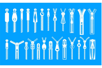 Zipper puller lock icons set, simple style