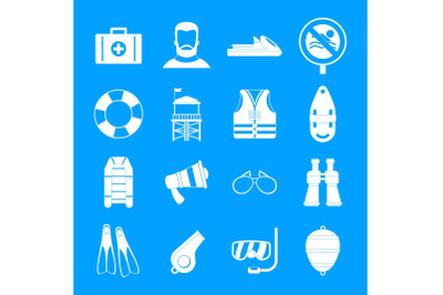 Lifeguard save icons set, simple style