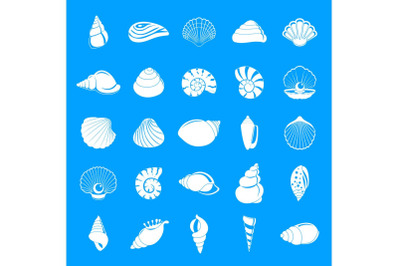 Sea shell icons set, simple style