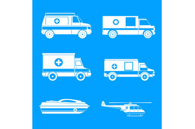 Ambulance transport icons set, simple style