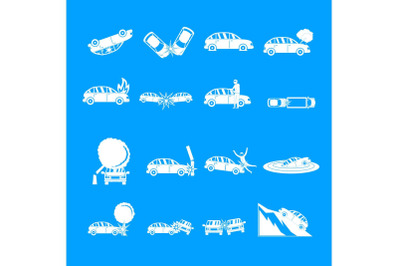 Accident car crash case icons set, simple style