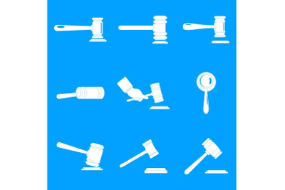 Judge hammer icons set, simple style
