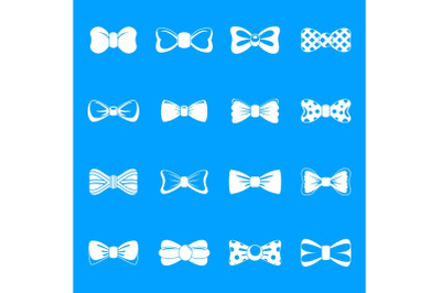 Bowtie ribbon man tuxedo icons set, simple style