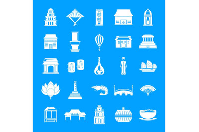 Vietnam travel tourism icons set simple style