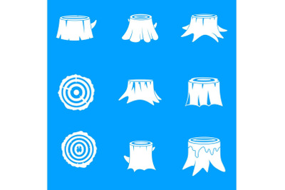 Stumps tree log wood icons set simple style