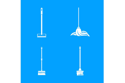 Mop cleaning swab icons set, simple style