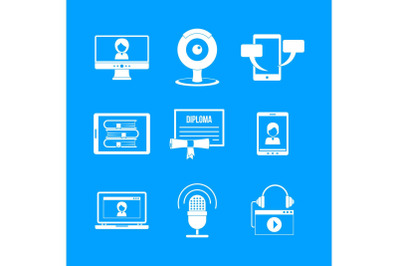 Webinar training online icons set, simple style