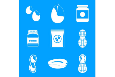 Peanut nuts butter jar icons set, simple style
