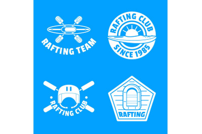Rafting kayak canoe logo icons set, simple style