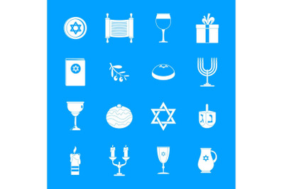 Chanukah jewish holiday icons set, simple style