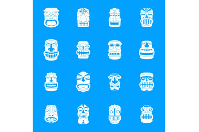 Tiki idol aztec hawaii icons set, simple style