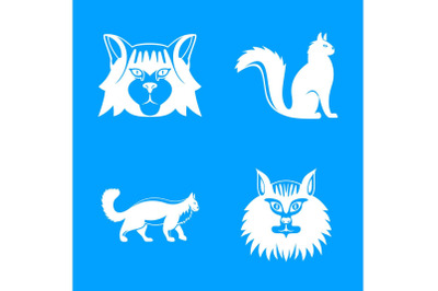 Maine coon cat profile icons set, simple style