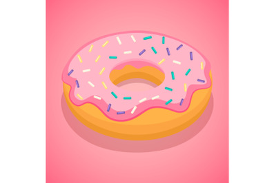 Pink donut icon, isometric style