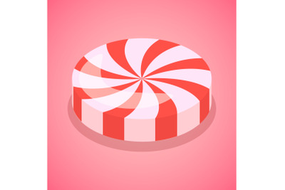 Red candy swirl icon, isometric style