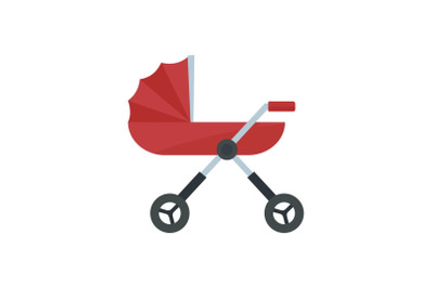 Baby pram carriage icon, flat style