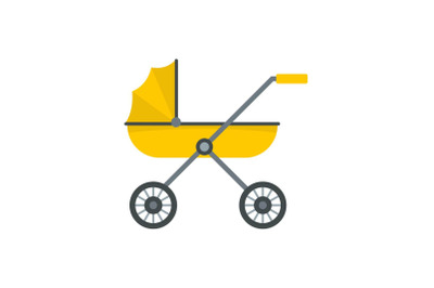 Brand baby pram icon, flat style