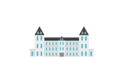 White royal castle city icon, flat style