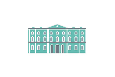 Green city historical building icon, flat style