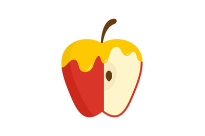 Honey on red apple icon, flat style