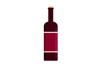 Glass bottle of red wine icon, flat style