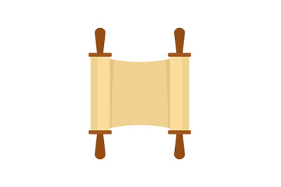 Rolled open brown papyrus icon, flat style