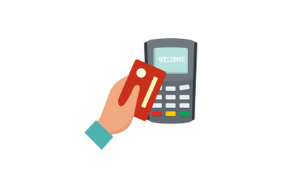 Credit card pay device icon, flat style