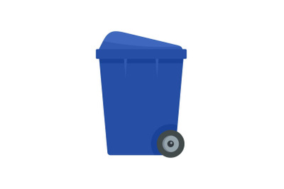 Blue garbage box icon, flat style