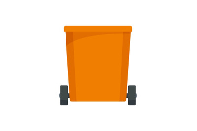 Orange trash can icon, flat style