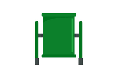 Green trash can icon, flat style