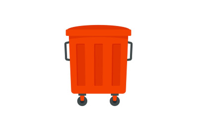 Red garbage box icon, flat style