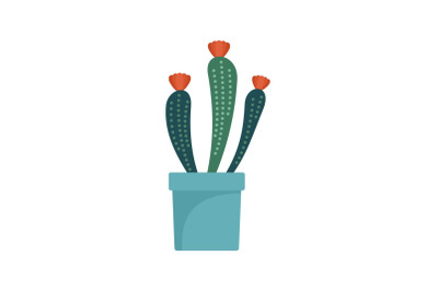 Flower cactus pot icon, flat style