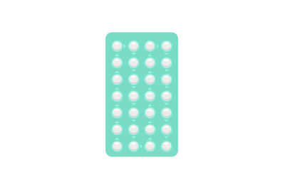 Contraceptive pills pack icon, flat style
