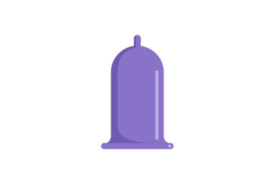 Purple condom icon, flat style