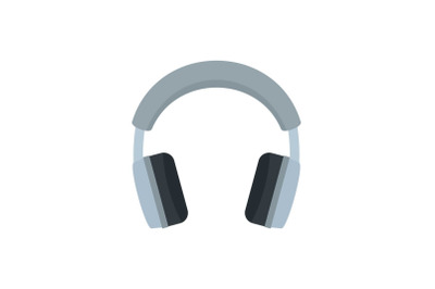 Grey headphones icon, flat style
