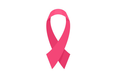 Breast cancer pink ribbon icon, flat style