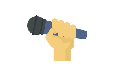 Microphone in hand icon, flat style