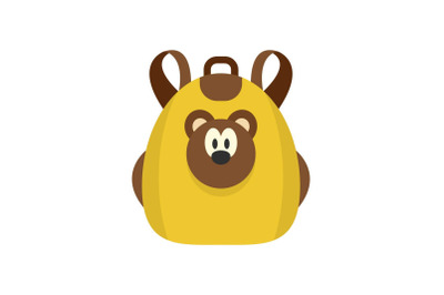 Cute bear backpack icon, flat style