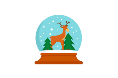 Deer glass snow ball icon, flat style