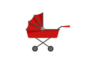 Retro baby carriage icon, flat style
