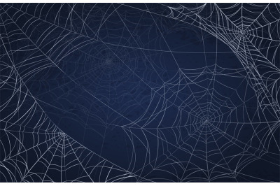 Spider web background for halloween. Spooky pattern with realistic cob