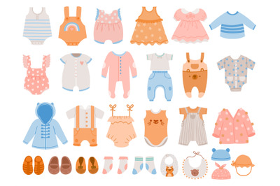 Newborn clothes. Baby apparel for boys and girls, dresses, jumpsuit, b