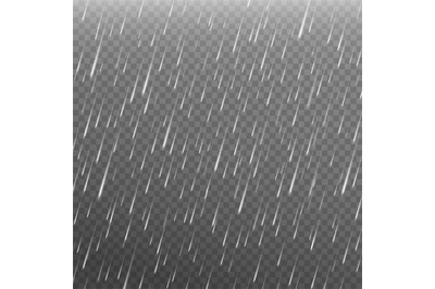 Rain effect. Realistic water drops falling from sky. Heavy rain weathe