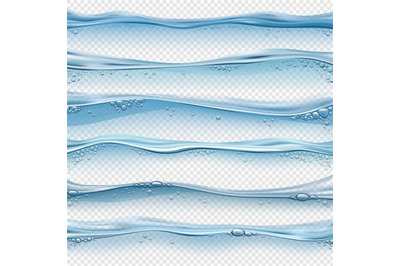 Realistic water waves. Sea, ocean or pool liquid surface with bubbles