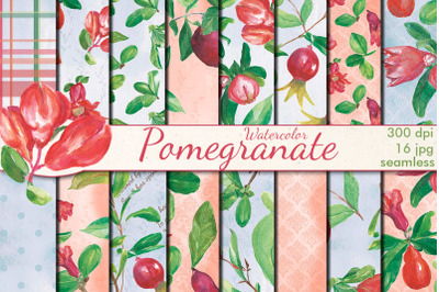 Pomegranate watercolor seamless patterns