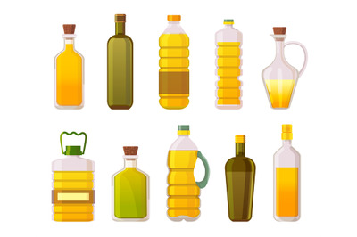 Oil bottles. Sunflower&2C; olive&2C; corn and vegetable cooking oils in glas